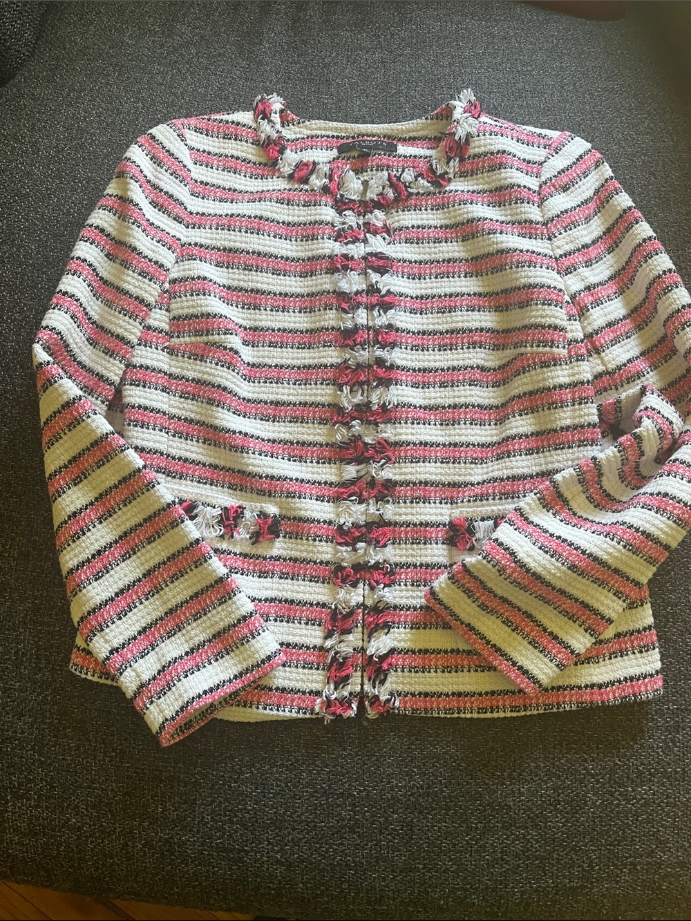 Talbots Striped Tweed Jacket in Pink, White & Black